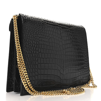 Saint Laurent Calfskin Crocodile Embossed Monogram Cassandra Clasp Bag Black Rouge Legion 3 of 10