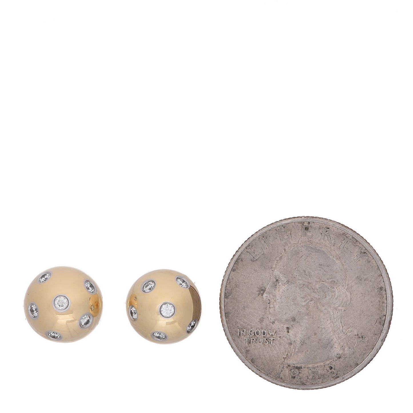 18K Yellow Gold Platinum Diamond 10.5mm Etoile Ball Earrings