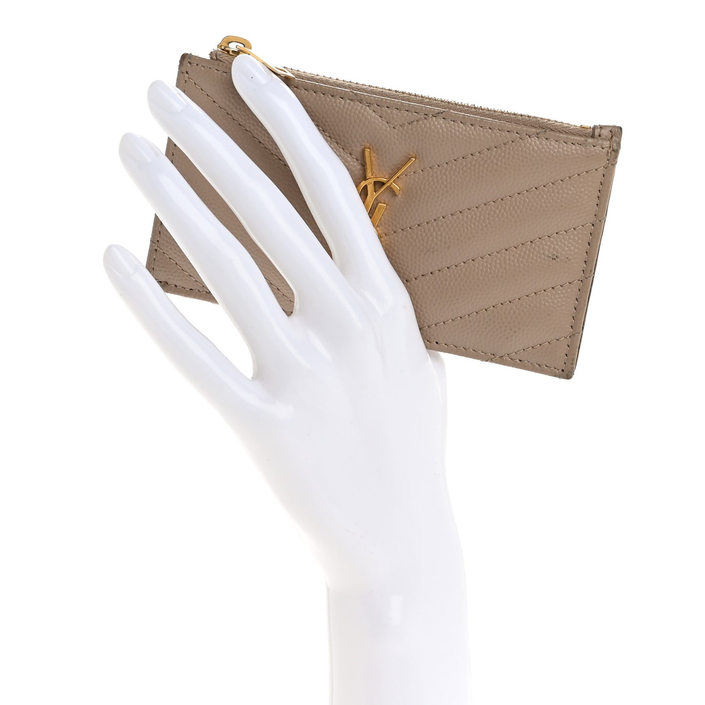 Grain De Poudre Matelasse Chevron Monogram Fragments Zippered Card Case Deep Beige