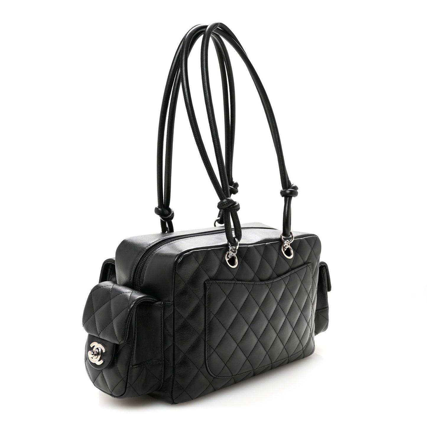 Calfskin Quilted Small Cambon Multipocket Reporter Black