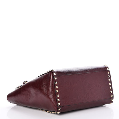 Valentino Garavani Textured Calfskin Rockstud Double Handle Tote Wine 5 of 8