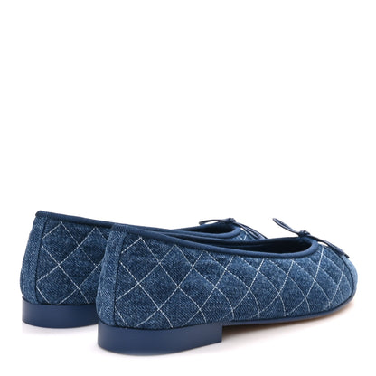 Chanel Washed Denim Quilted Cap Toe CC Ballerina Flats 39.5 Blue 5 of 10