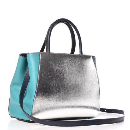 Fendi Vitello Elite Colorblock Petite 2Jours Tote Lavagna Oceano Argento 4 of 11