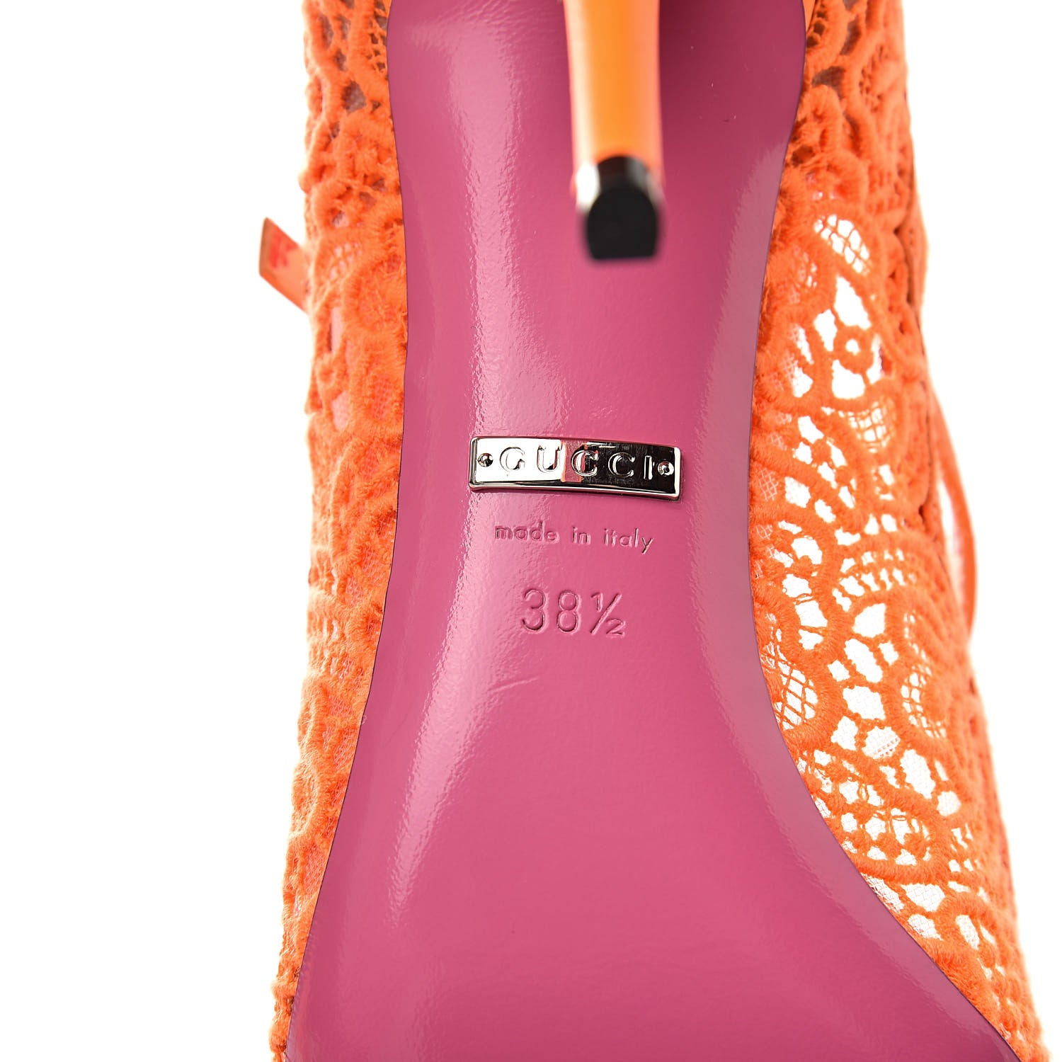 Gucci Lace Pizzo Venice Pumps 38.5 Orange Fluo 7 of 10