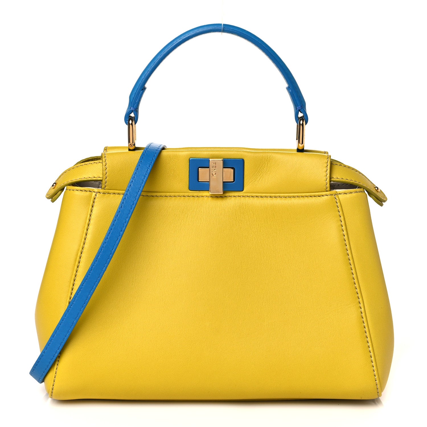 Fendi Nappa Colorblock Mini Peekaboo Iconic Satchel Lime Blue Royal Latte 1 of 11