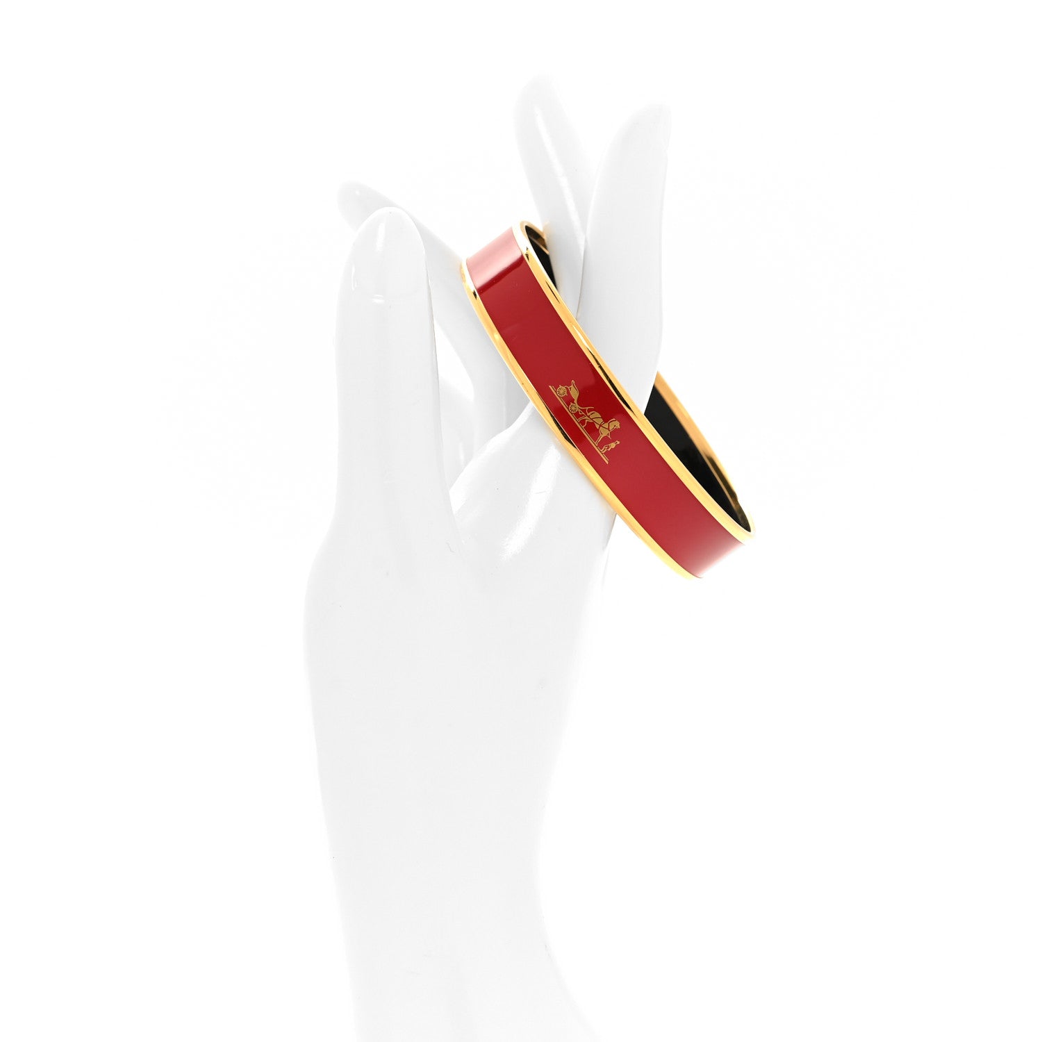 Hermes Enamel Printed Narrow Caleche Bracelet 70 Rouge H 2 of 6
