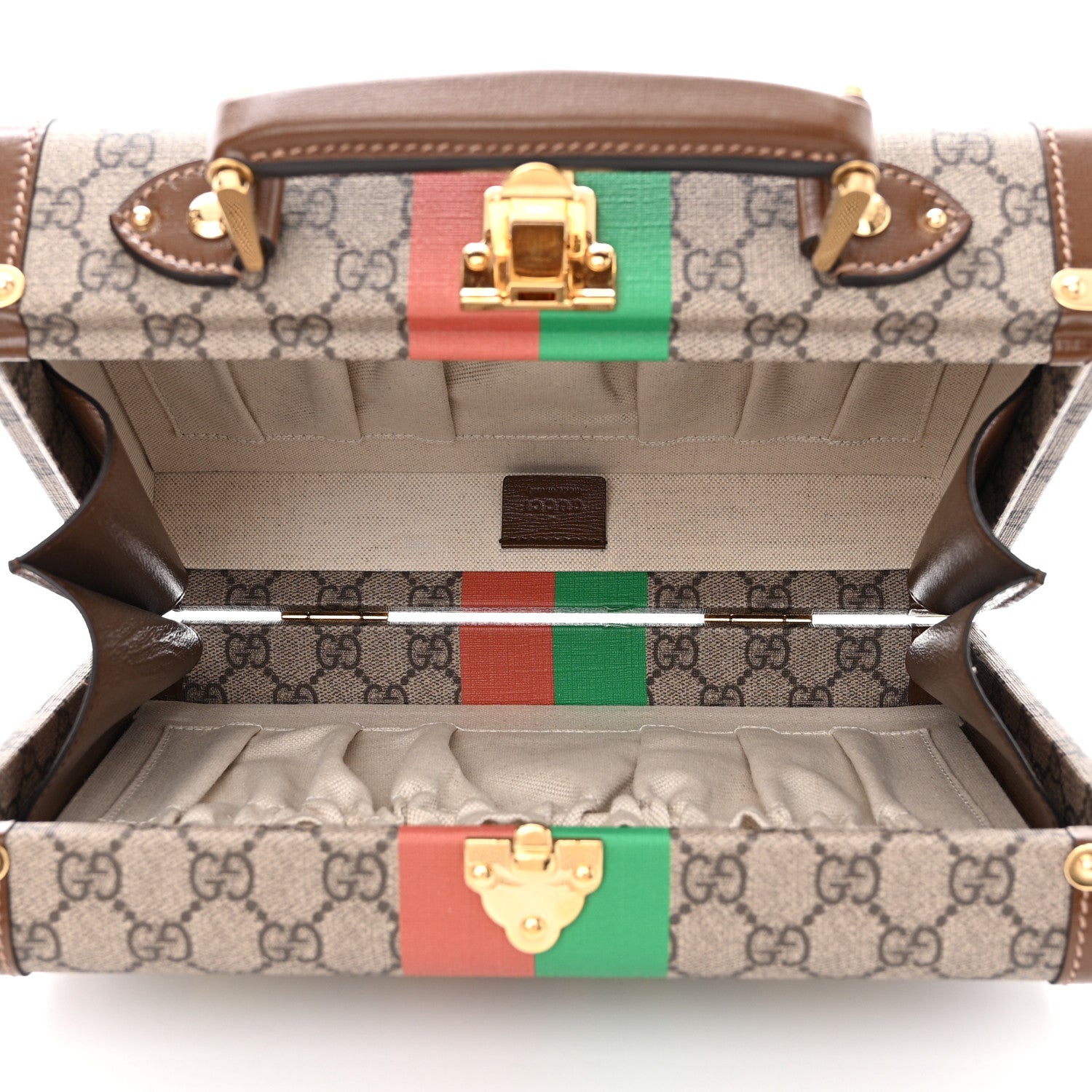 Gucci GG Supreme Monogram Azalea Calfskin Fake/Not Retro Interlocking G Beauty Case Beige Ebony Brown Sugar 5 of 10