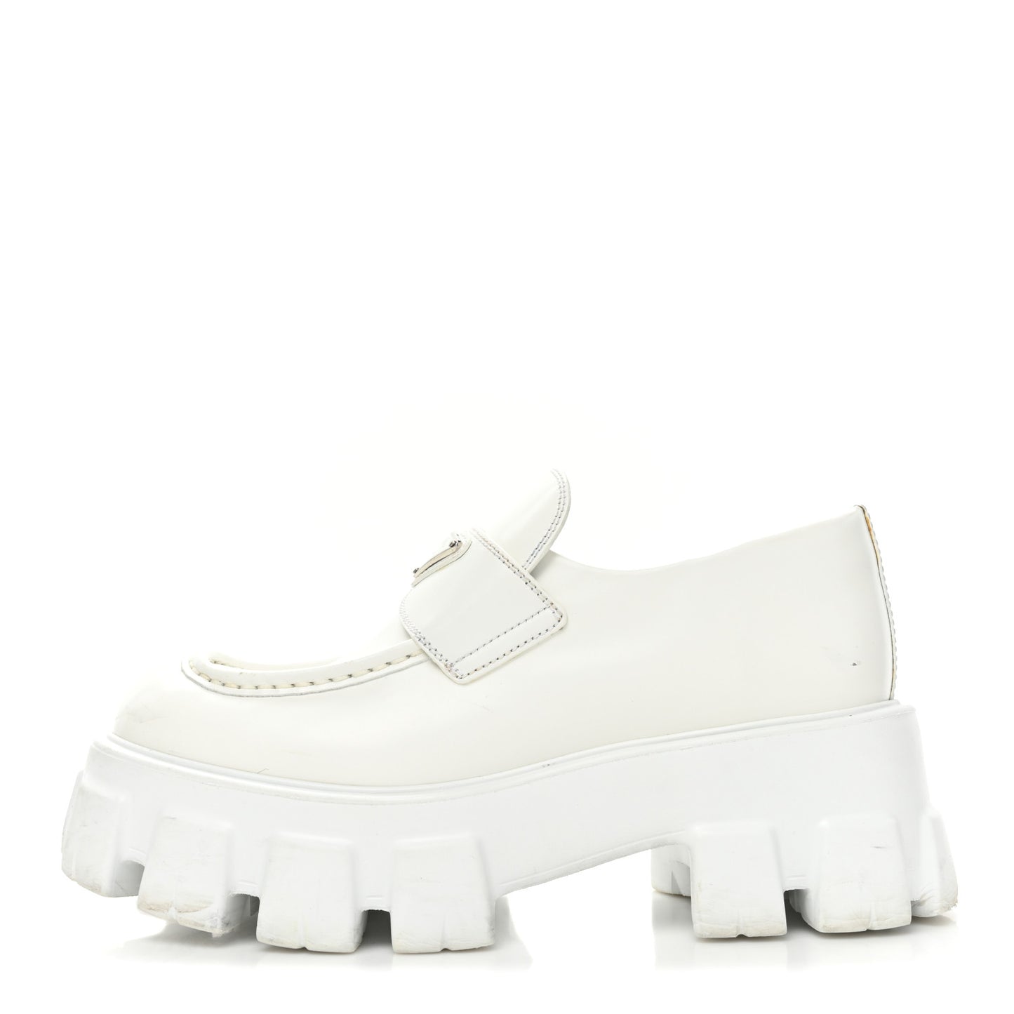 Spazzolato Metal Triangle Logo Monolith Pointy 55mm Loafers 39 White