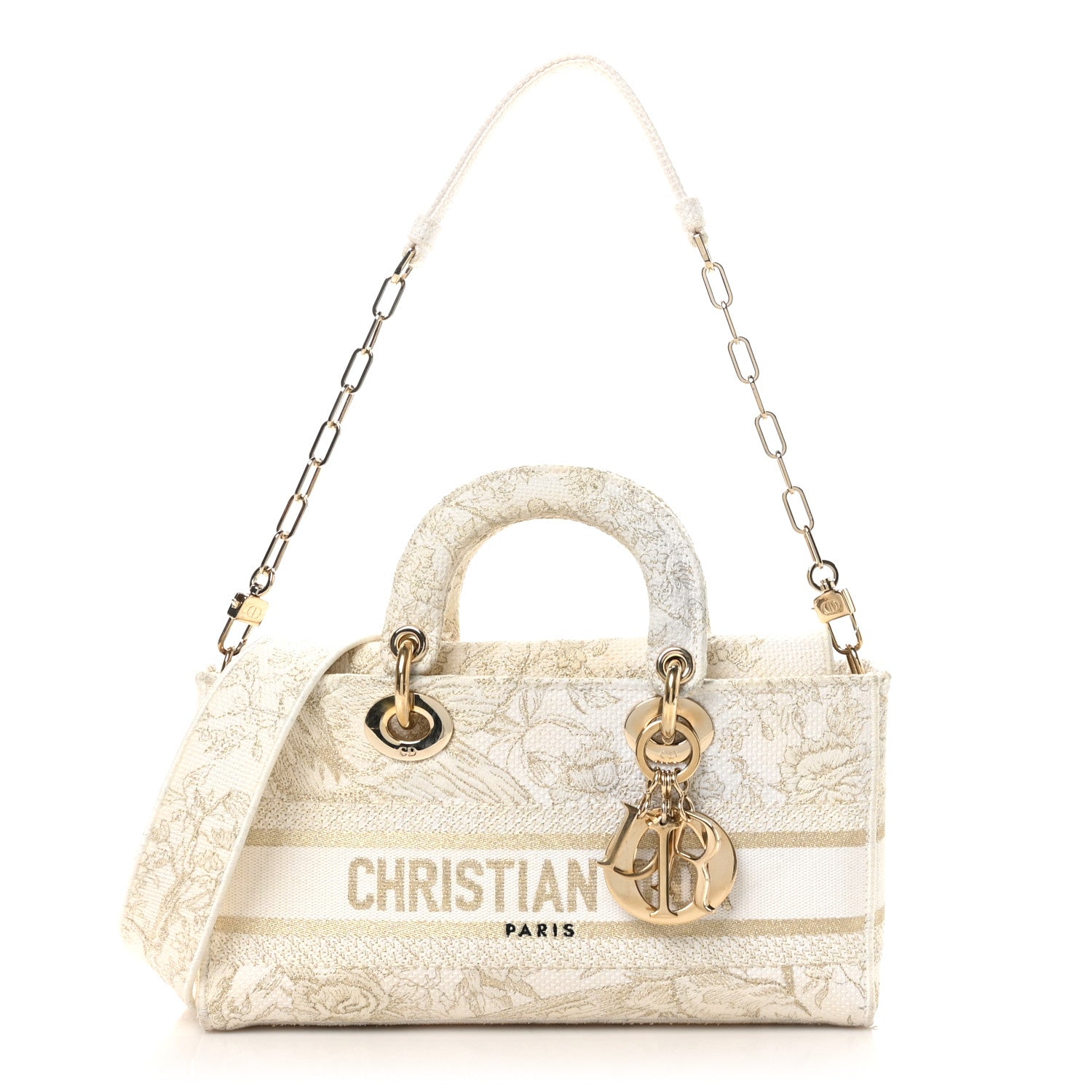 Christian Dior Canvas Embroidered Medium Jardin D'Hiver Lady D-Joy White Gold 3 of 11