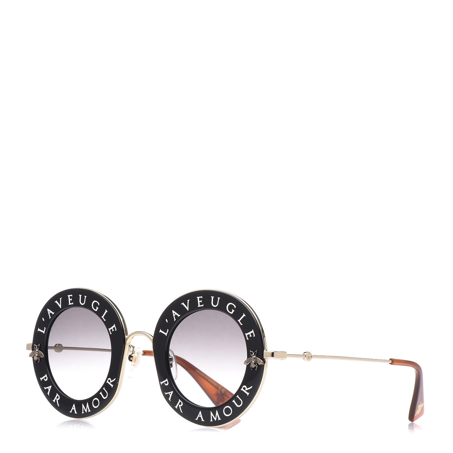 Gucci Metal L'Aveugle Par Amour Round Frame Sunglasses GG0113S Black 1 of 8