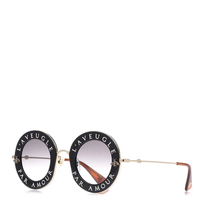 Gucci Metal L'Aveugle Par Amour Round Frame Sunglasses GG0113S Black 1 of 8
