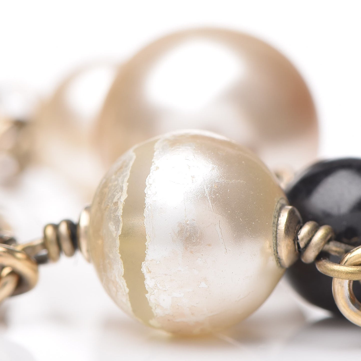 Enamel Pearl Beaded CC Bracelet Gold Black