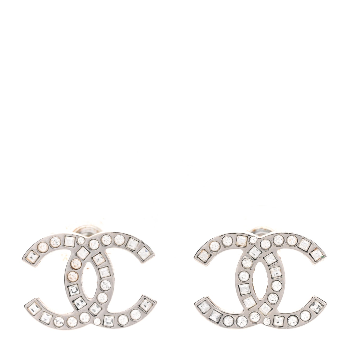 Baguette Crystal CC Earrings Silver