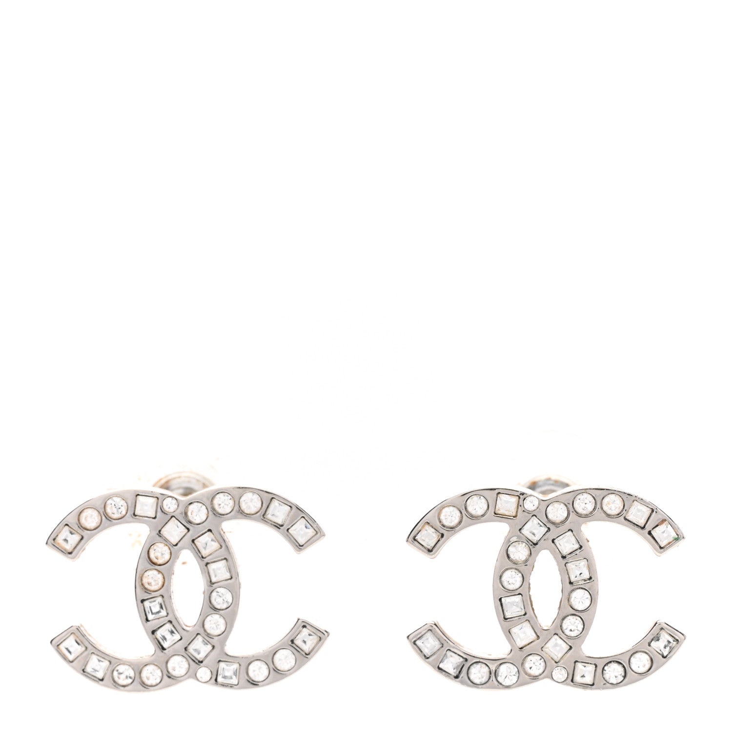 Chanel Baguette Crystal CC Earrings Silver 1 of 4