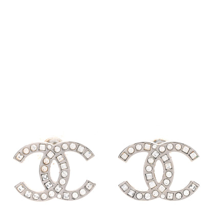 Chanel Baguette Crystal CC Earrings Silver 1 of 4
