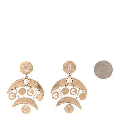 Chanel Crystal Pearl Coco Dangle Earrings Gold 2 of 5