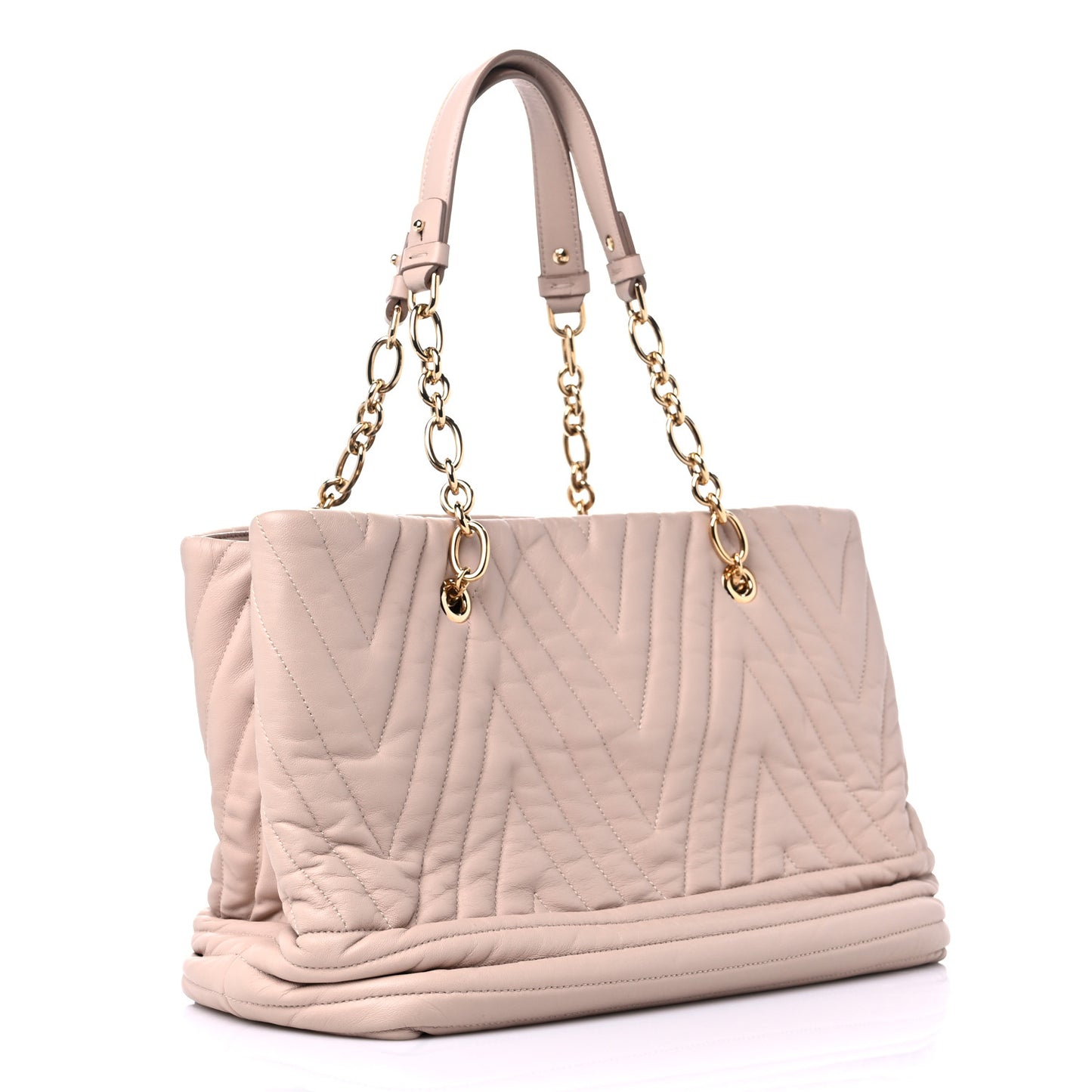 Calfskin Chevron Quilted Vara Bow Chain Tote Light Pink