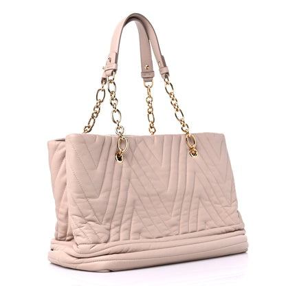 Salvatore Ferragamo Calfskin Chevron Quilted Vara Bow Chain Tote Light Pink 3 of 13
