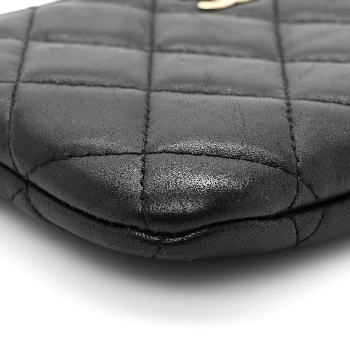 Lambskin Quilted Small Cosmetic Case Black