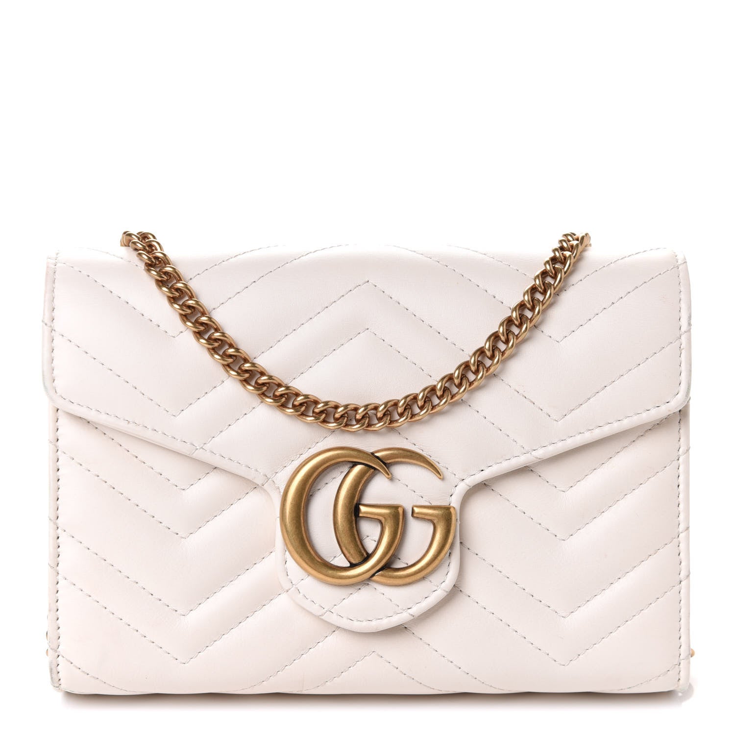 Gucci Calfskin Matelasse GG Marmont Chain Wallet Mystic White 1 of 4