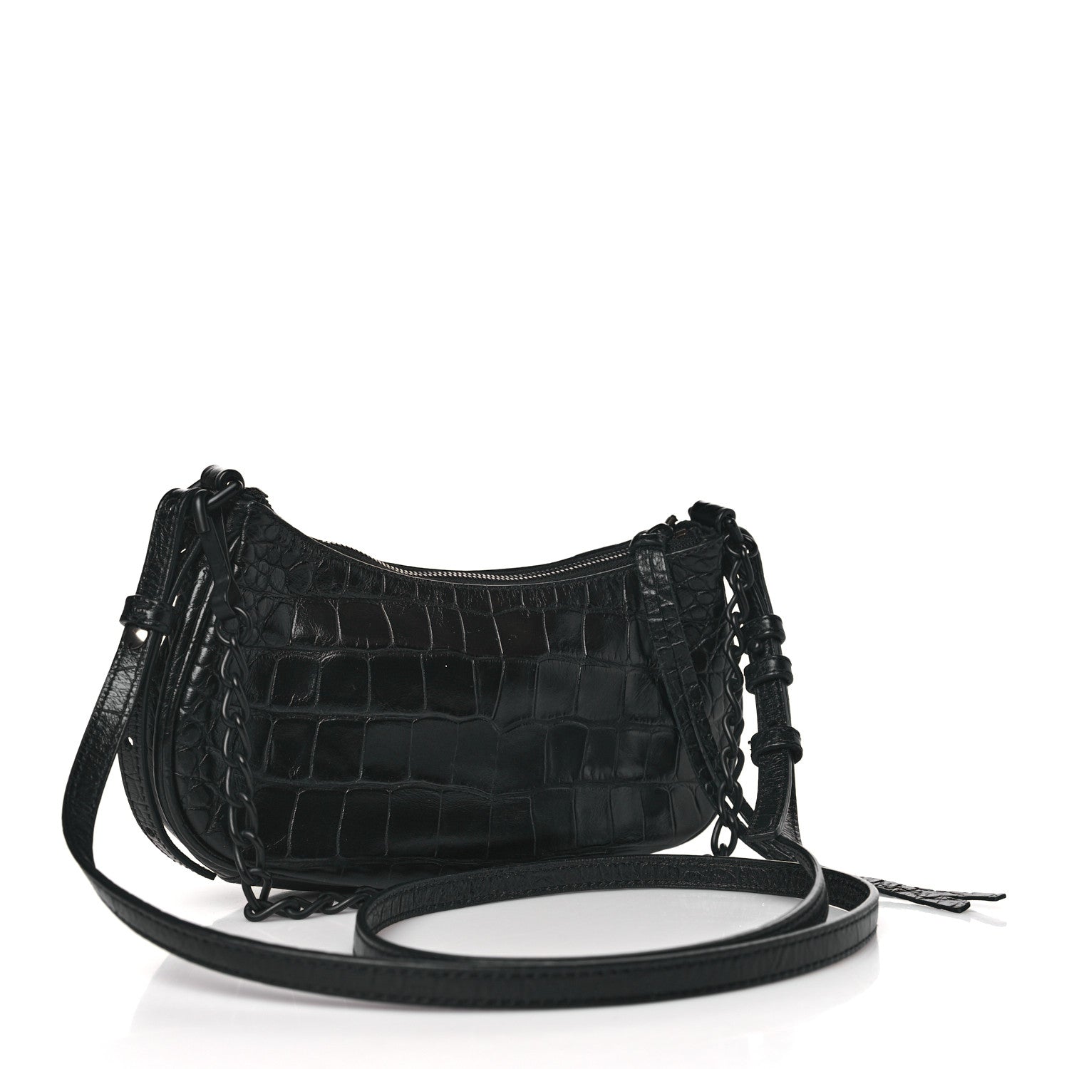 Balenciaga Extra Supple Calfskin Crystal Crocodile Embossed Le Cagole Mini Purse With Chain Black 3 of 11