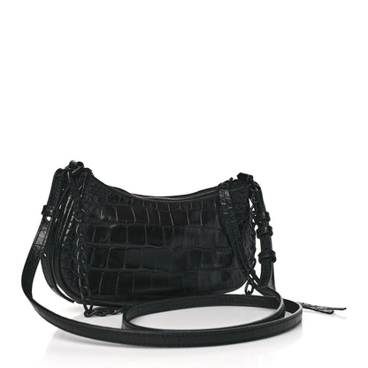 Balenciaga Extra Supple Calfskin Crystal Crocodile Embossed Le Cagole Mini Purse With Chain Black 3 of 11