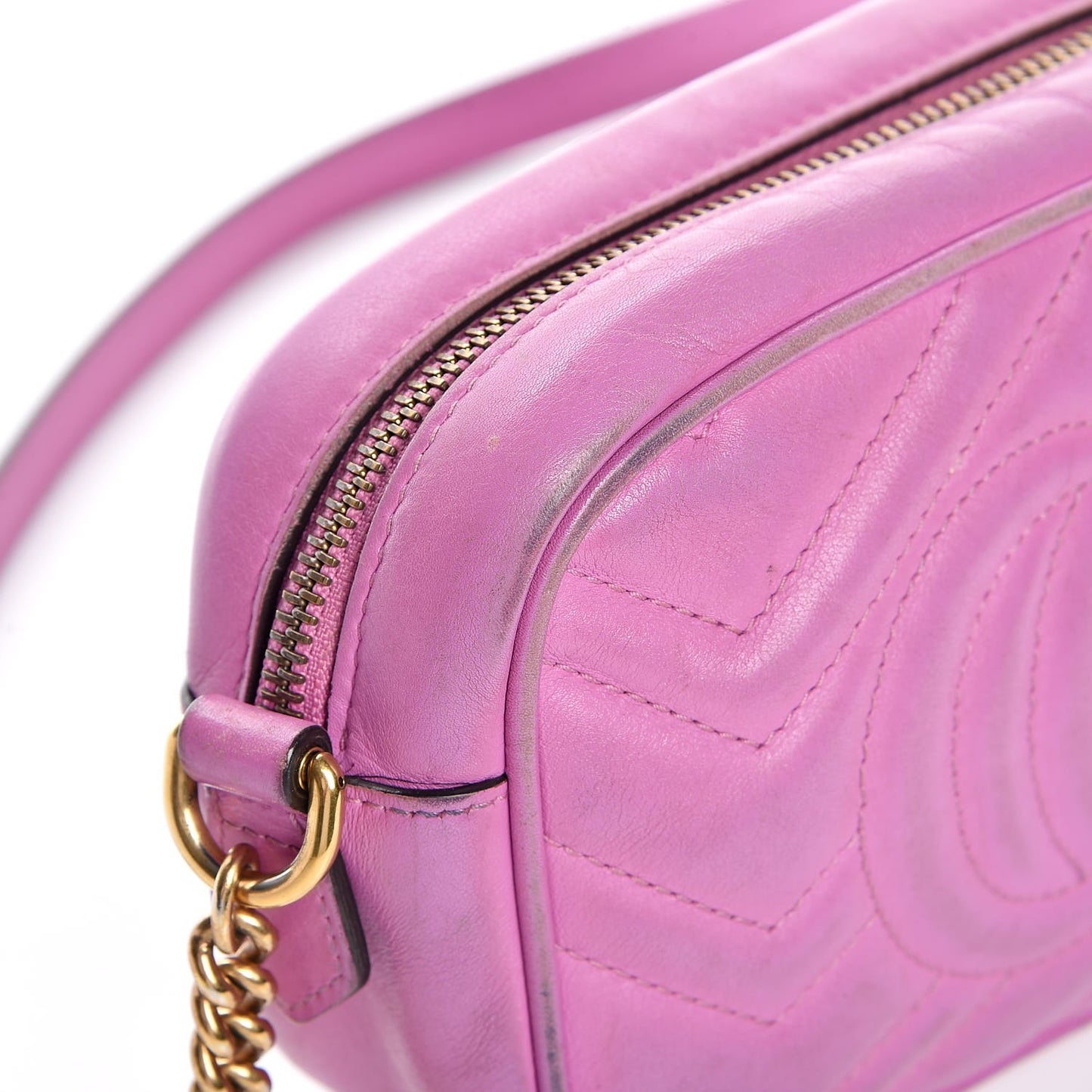 Calfskin Matelasse Mini GG Marmont Chain Shoulder Bag Candy Mousse