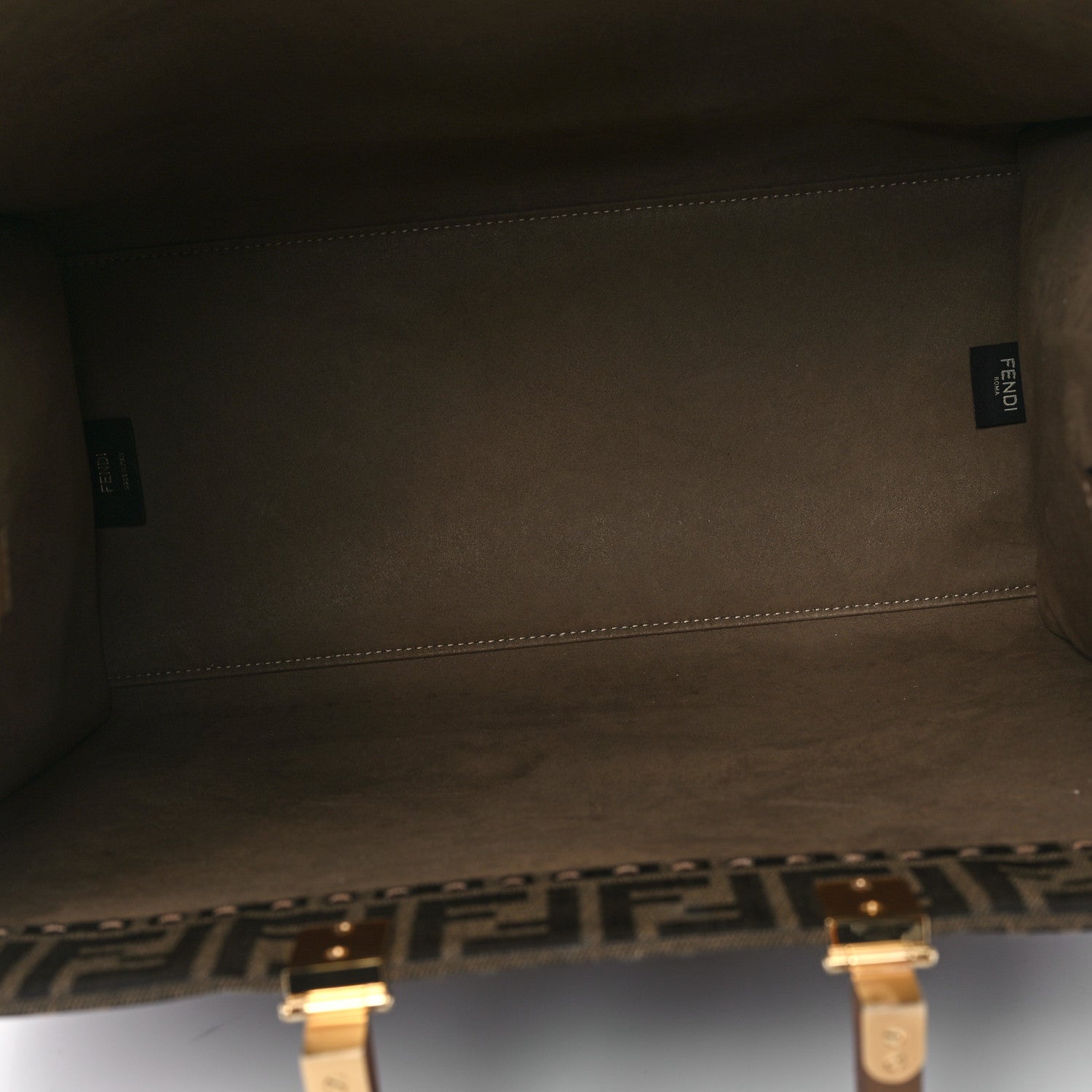 Fendi Fabric Jacquard FF 1974 Logo Large Fendi Sunshine Shopper Tote Tobacco Moro Sand 5 of 10