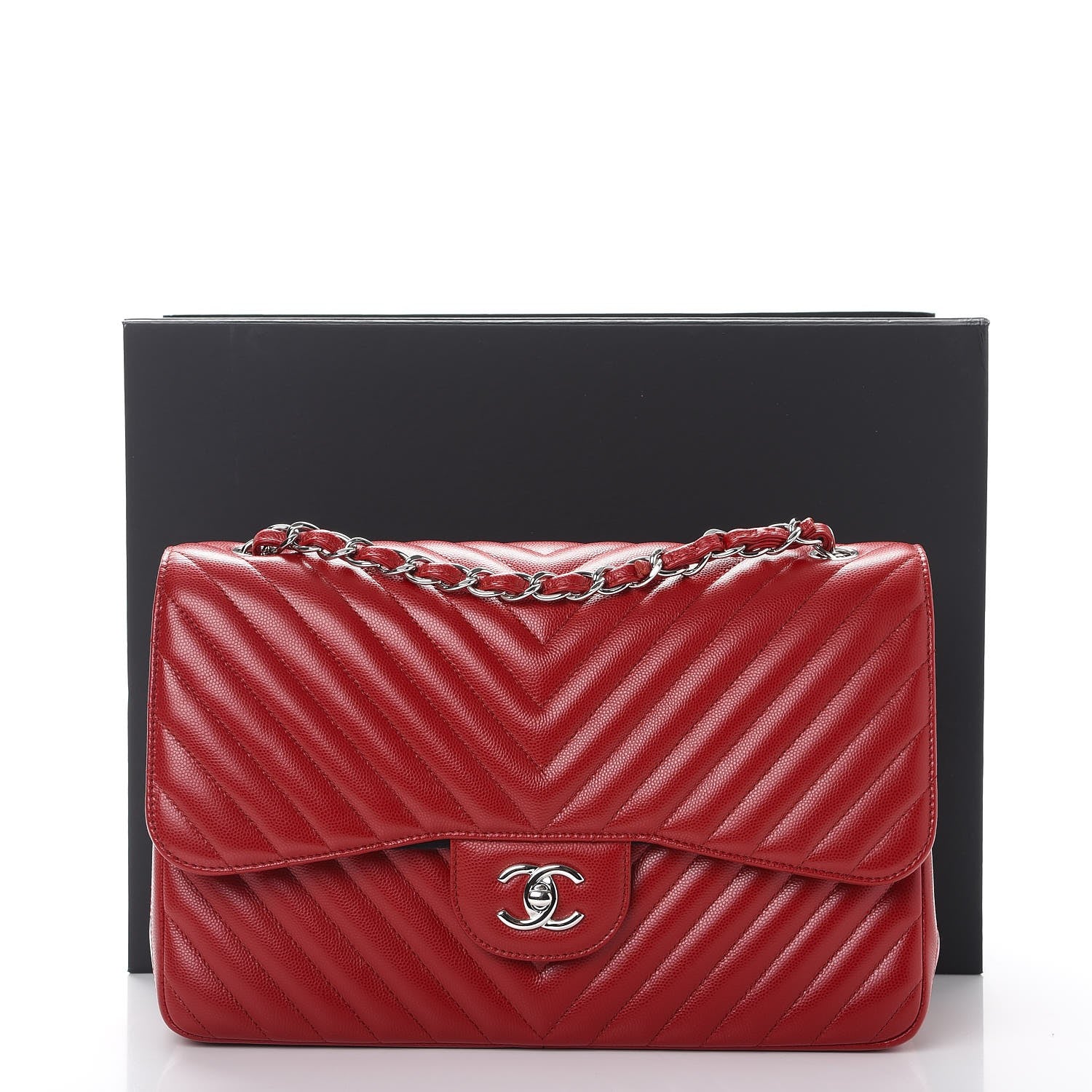Chanel Caviar Chevron Quilted Jumbo Double Flap Dark Red 9 of 9