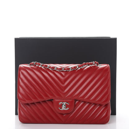 Chanel Caviar Chevron Quilted Jumbo Double Flap Dark Red 9 of 9