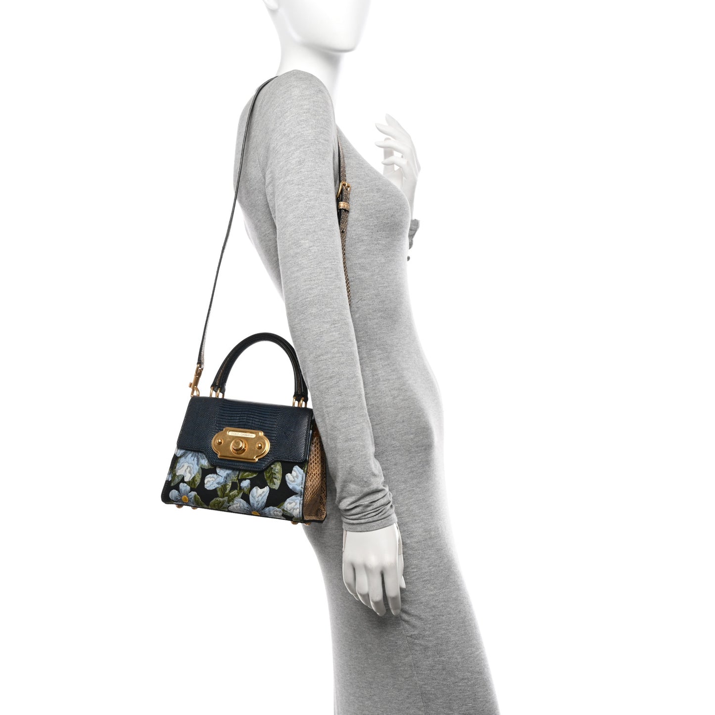 Lizard Embossed Floral Printed Welcome Satchel Multicolor
