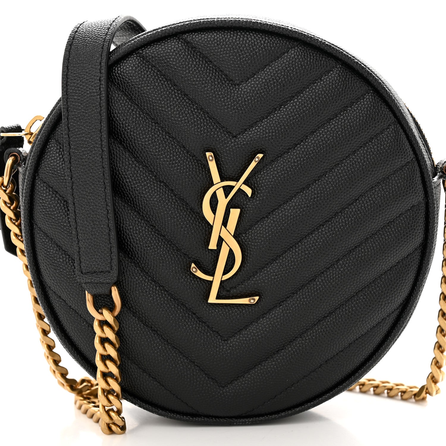 Saint Laurent Grain De Poudre Matelasse Chevron Quilted Round Vinyle Camera Bag Black 8 of 11