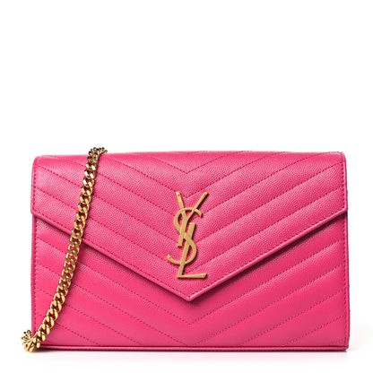Saint Laurent Grain De Poudre Matelasse Chevron Monogram Chain Wallet Bubblegum 1 of 10