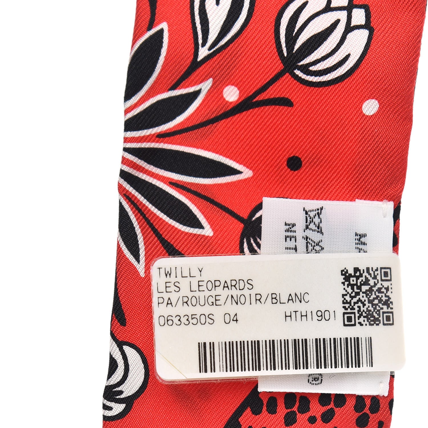 Hermes Silk Les Leopards Twilly Rouge Black White 3 of 3