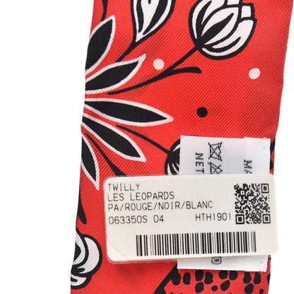 Hermes Silk Les Leopards Twilly Rouge Black White 3 of 3