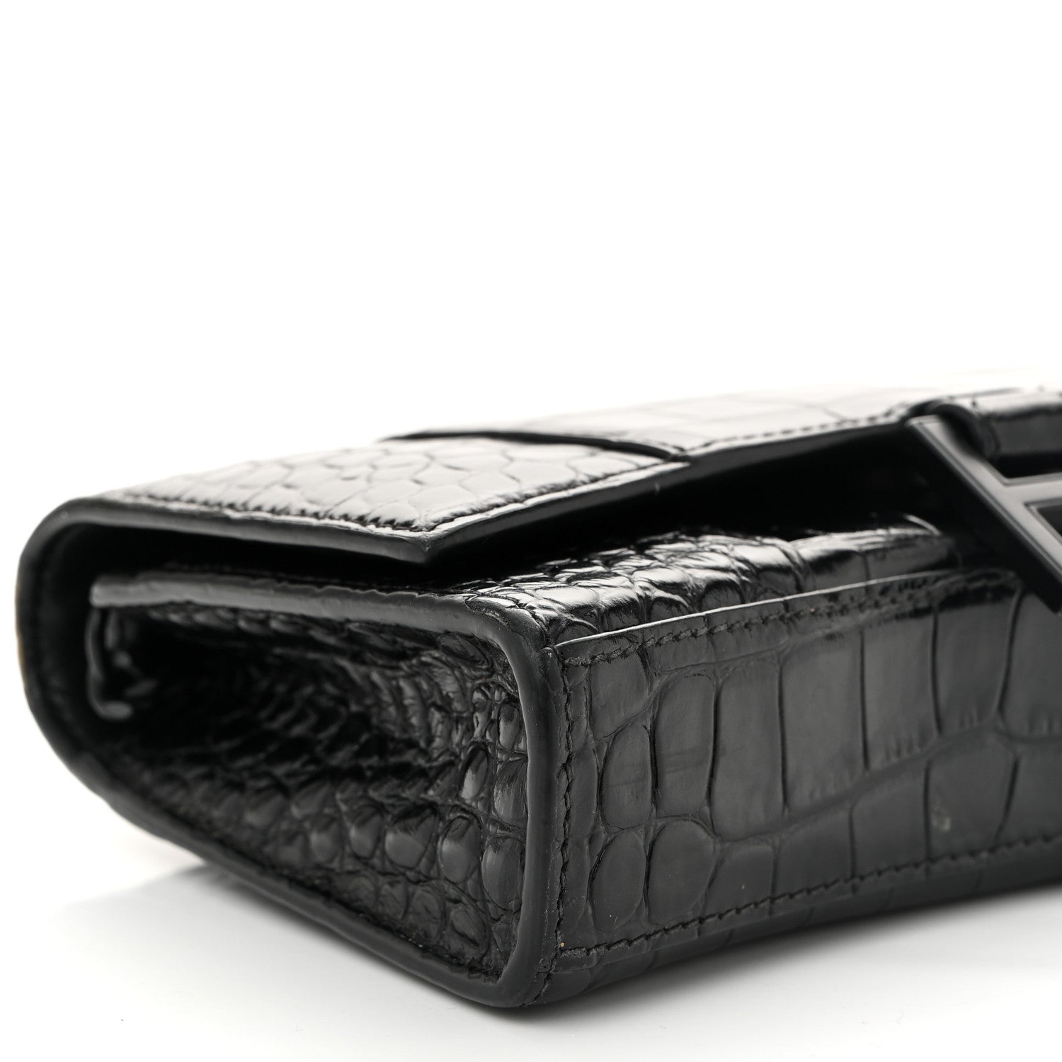 Balenciaga Shiny Calfskin Monochrome Crocodile Embossed Hourglass Chain Bag Black 8 of 13