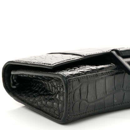 Balenciaga Shiny Calfskin Monochrome Crocodile Embossed Hourglass Chain Bag Black 8 of 13