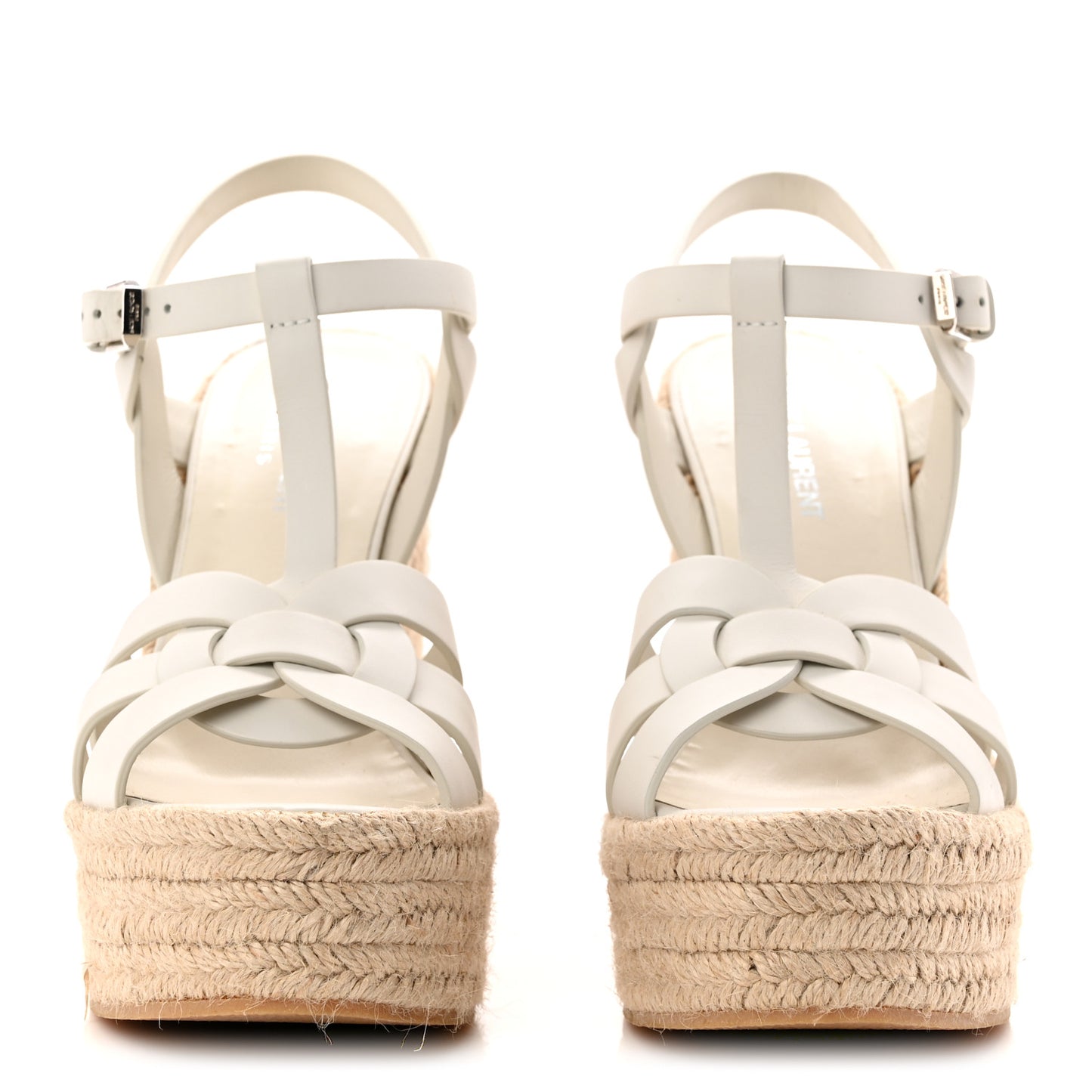 Calfskin Tribute 95 Platform Espadrille Wedge Sandals 37.5 Porcellana