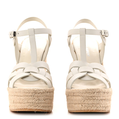 Saint Laurent Calfskin Tribute 95 Platform Espadrille Wedge Sandals 37.5 Porcellana 3 of 7