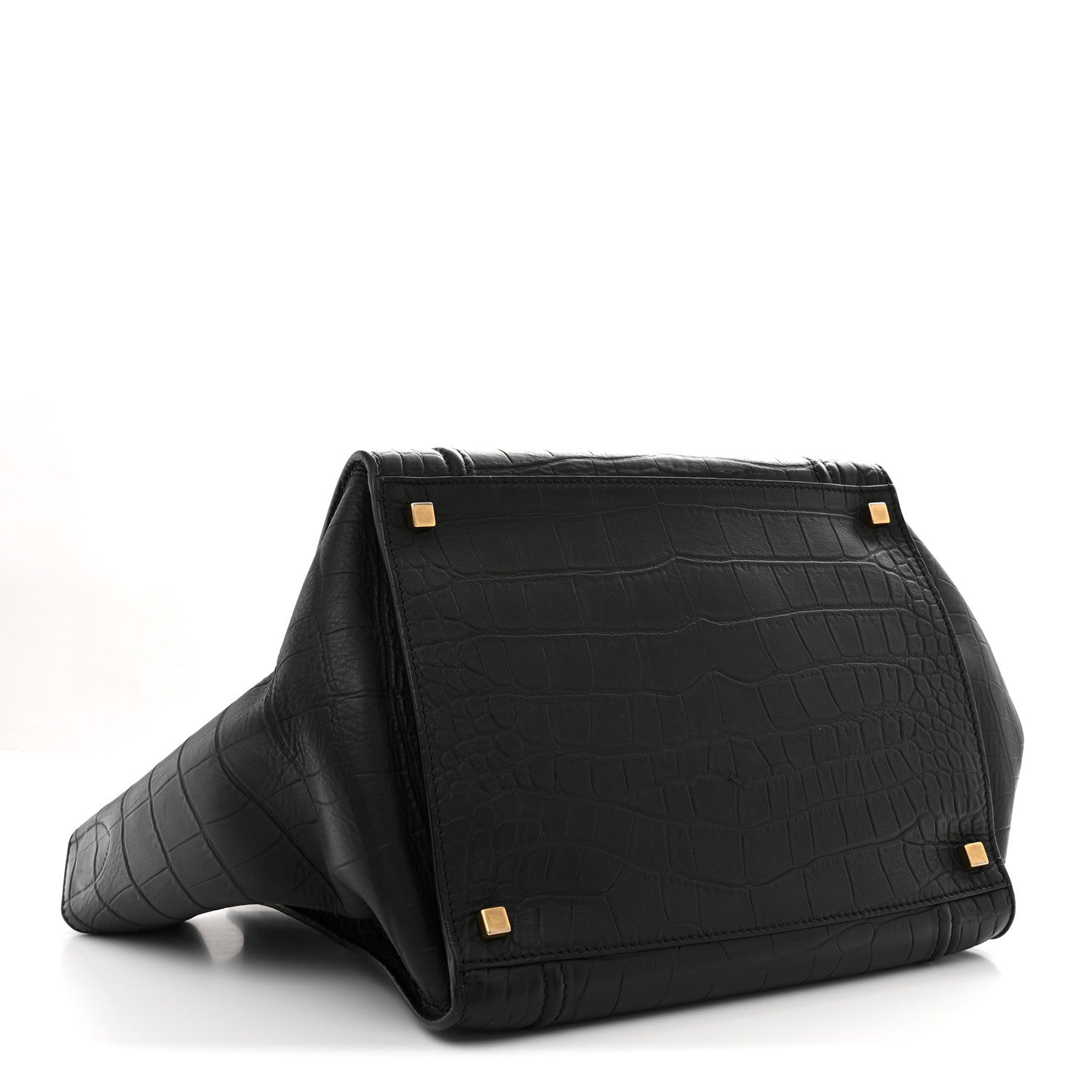 Celine Crocodile Embossed Calfskin Medium Phantom Luggage Black 4 of 11