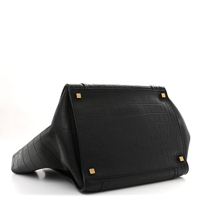 Celine Crocodile Embossed Calfskin Medium Phantom Luggage Black 4 of 11