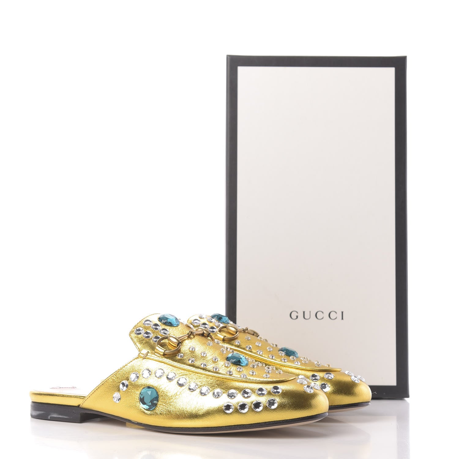 Gucci Metallic Nappa Crystal Womens Princetown Slippers 38.5 Gold 10 of 10