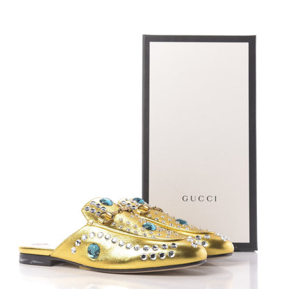 Gucci Metallic Nappa Crystal Womens Princetown Slippers 38.5 Gold 10 of 10