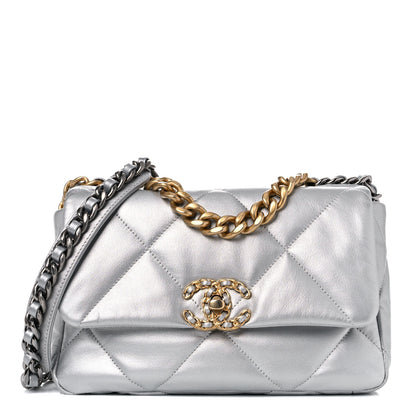 Chanel Metallic Goatskin Quilted Medium Chanel 19 Flap Silver 1 of 9