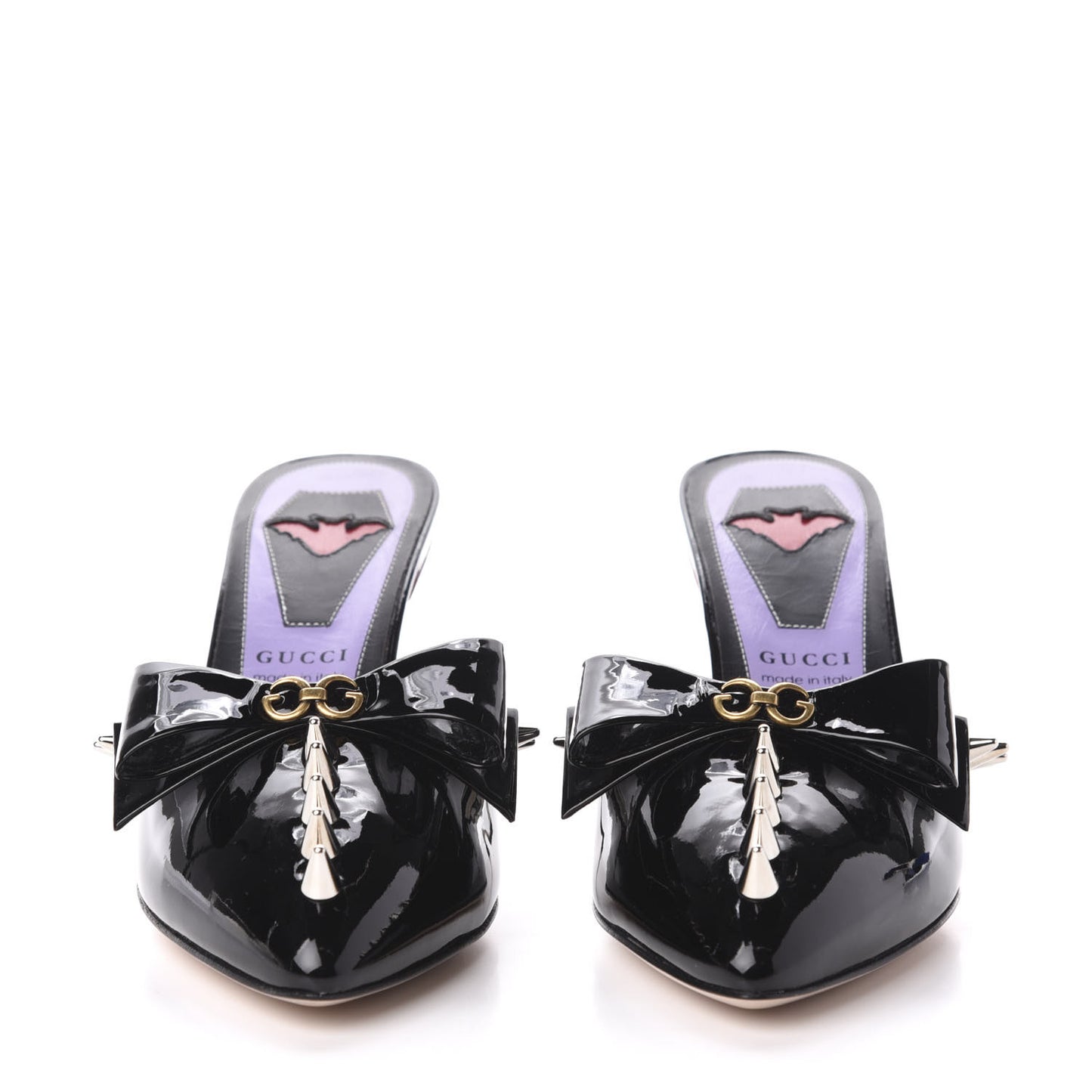Patent GG Bow Sadie Spike Mid Heel Mules 34.5 Black