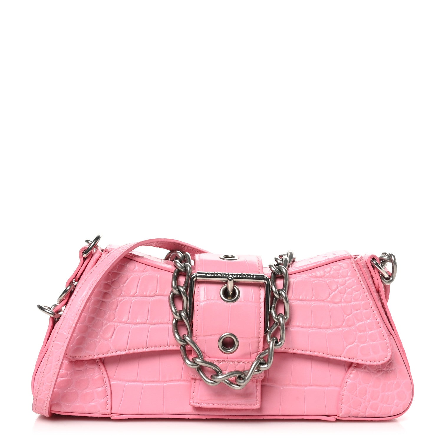 Balenciaga Calfskin Crocodile Embossed Small Lindsay Shoulder Bag Sweet Pink 1 of 9