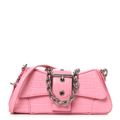 Balenciaga Calfskin Crocodile Embossed Small Lindsay Shoulder Bag Sweet Pink 1 of 9