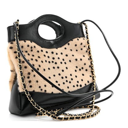 Chanel Shiny Lambskin Pony Hair Cheetah Printed Mini 31 Shopping Bag Light Beige Black 3 of 11