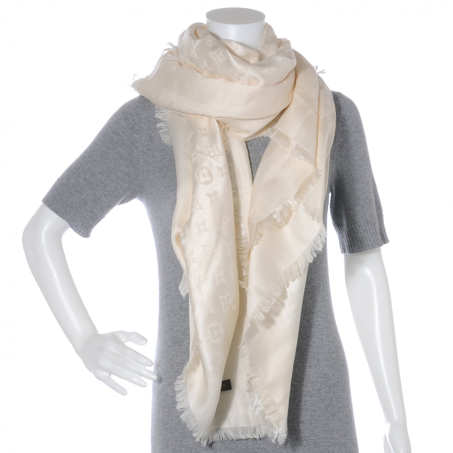 Louis Vuitton Silk Wool Monogram Shawl White 4 of 7