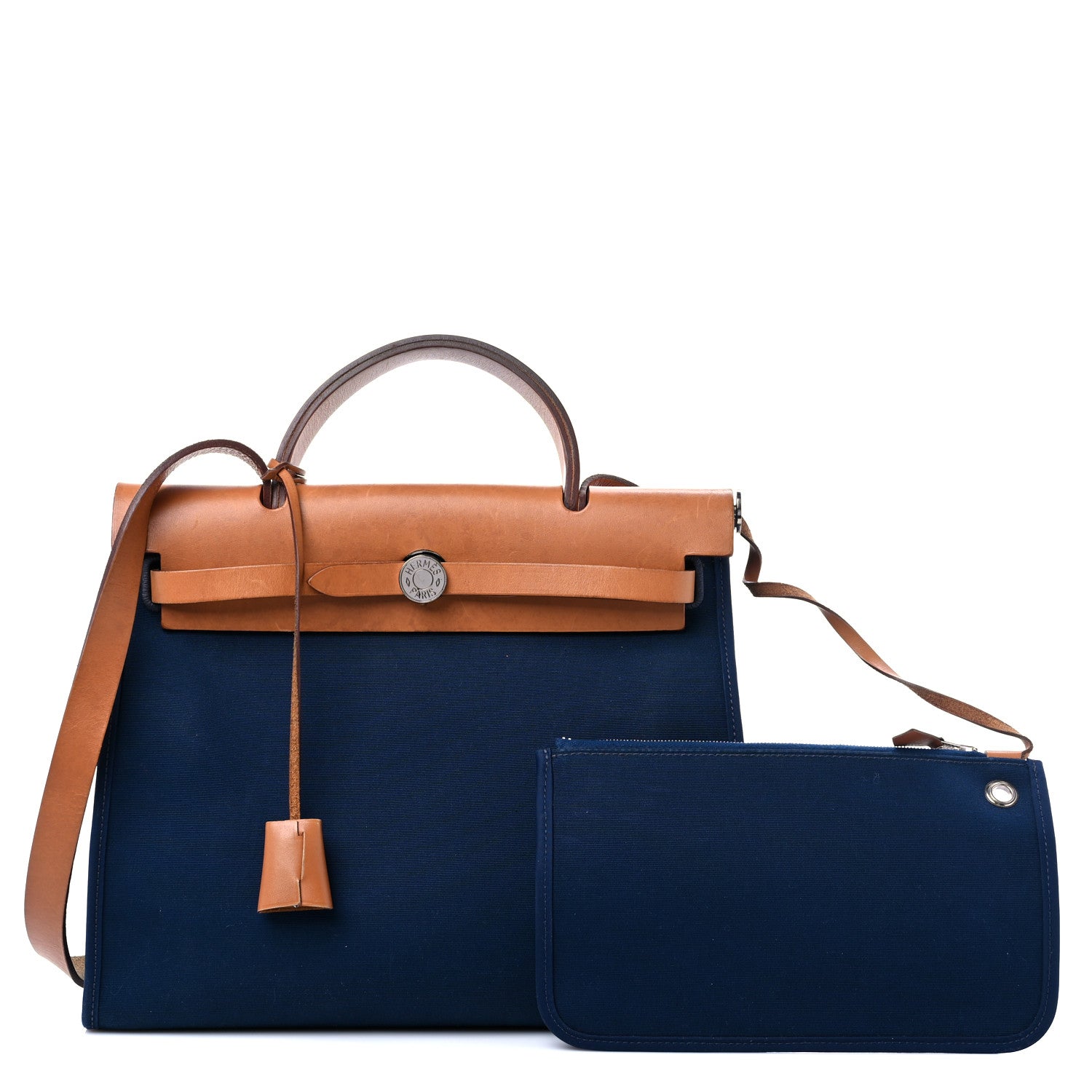 Hermes Vache Hunter Toile Herbag Zip 31 PM Bleu De Malte Natural 1 of 15